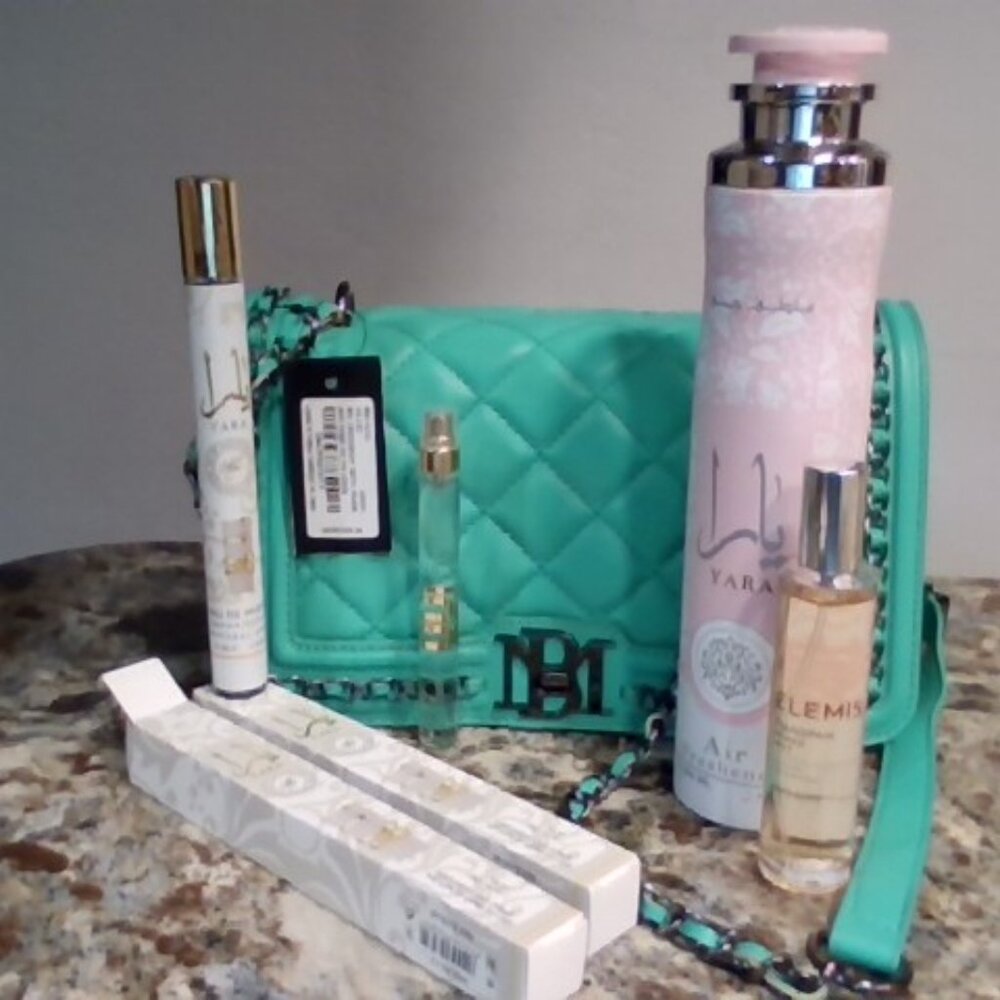 SALE - 6 PIECE BUNDLE-Badgley Mischka Crossbody W/ OUI, YARA AIR FRESHNER & MORE